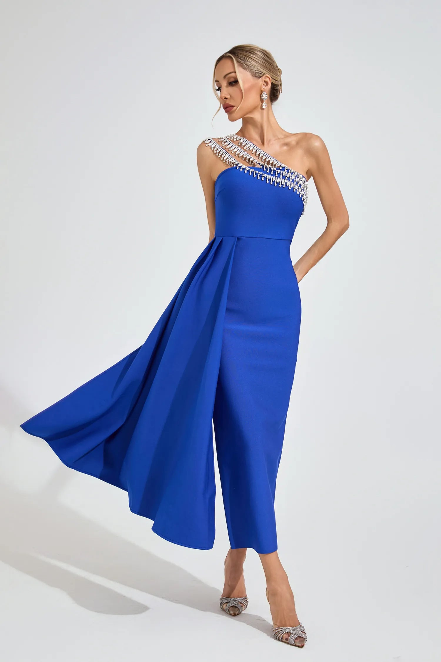PHILIPPA BLUE DIAMOND STRAPLESS MAXI DRESS