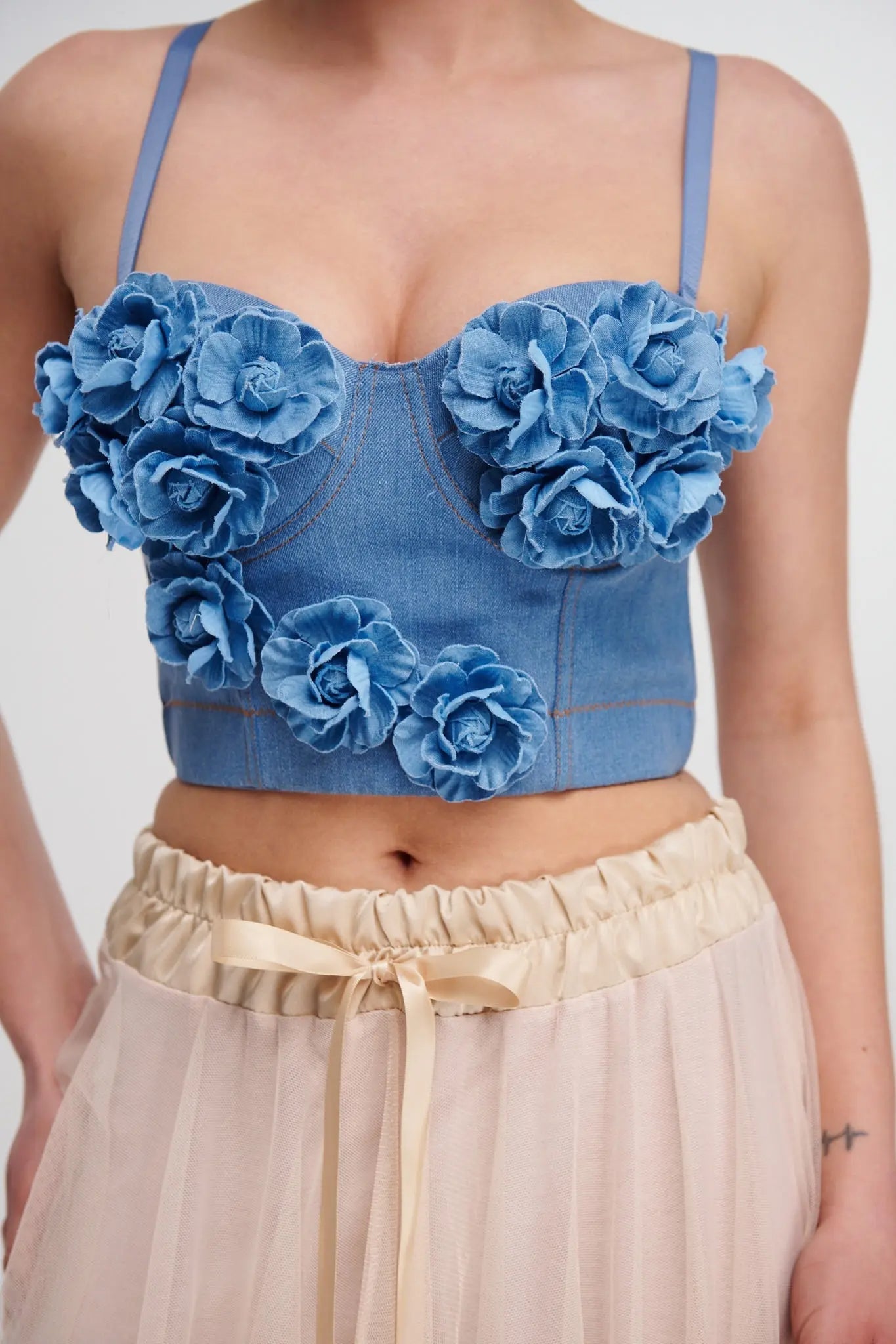 DENIM ROSES TOP FOR PARTY NIGHT