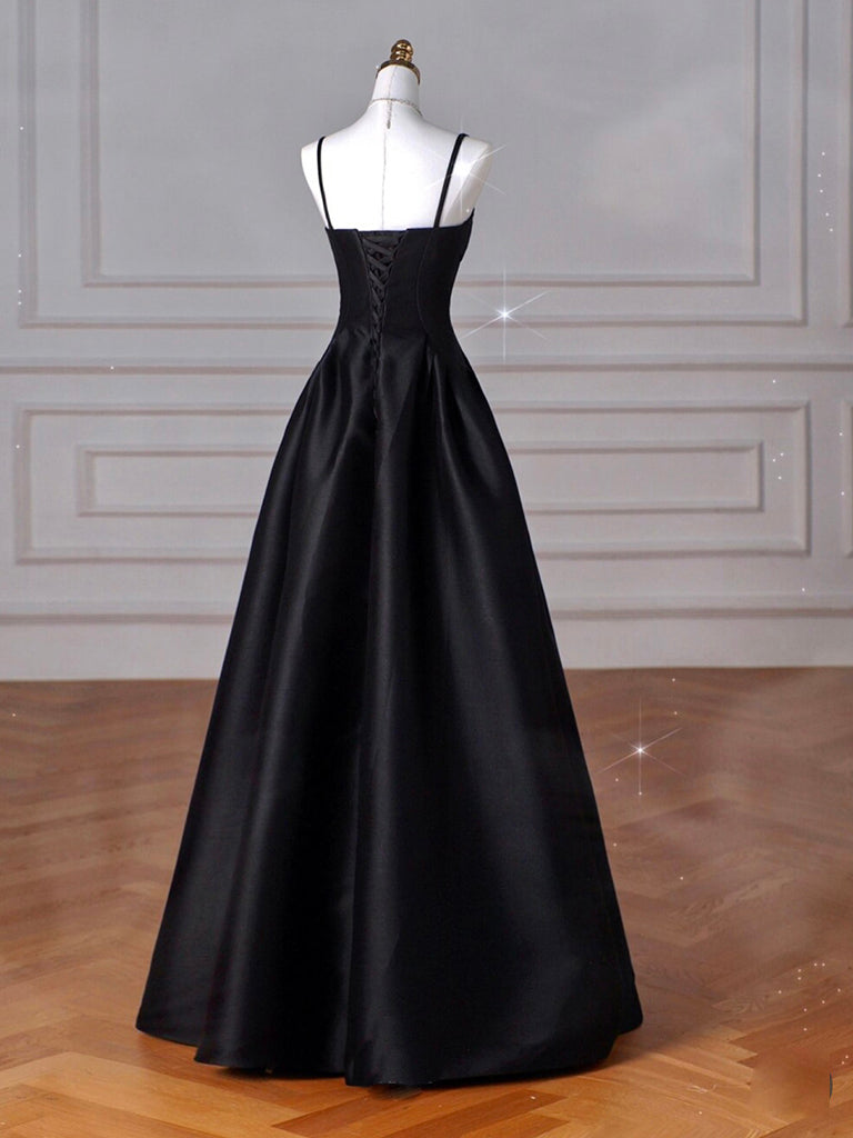 A-LINE SATIN BLACK DRESS, EVENING