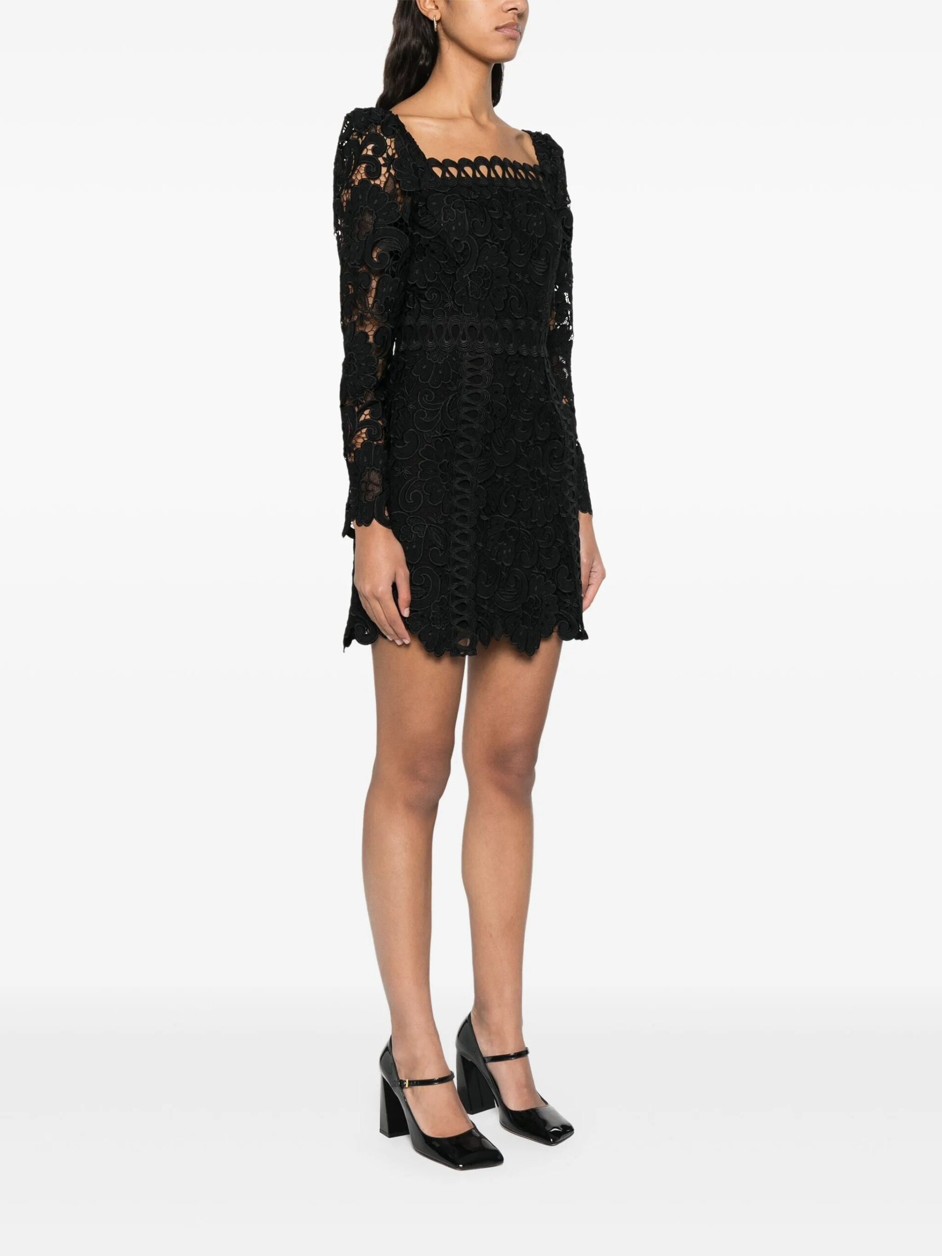 BLACK LACE MINI DRESS, FLORAL HOLLOW PARTY