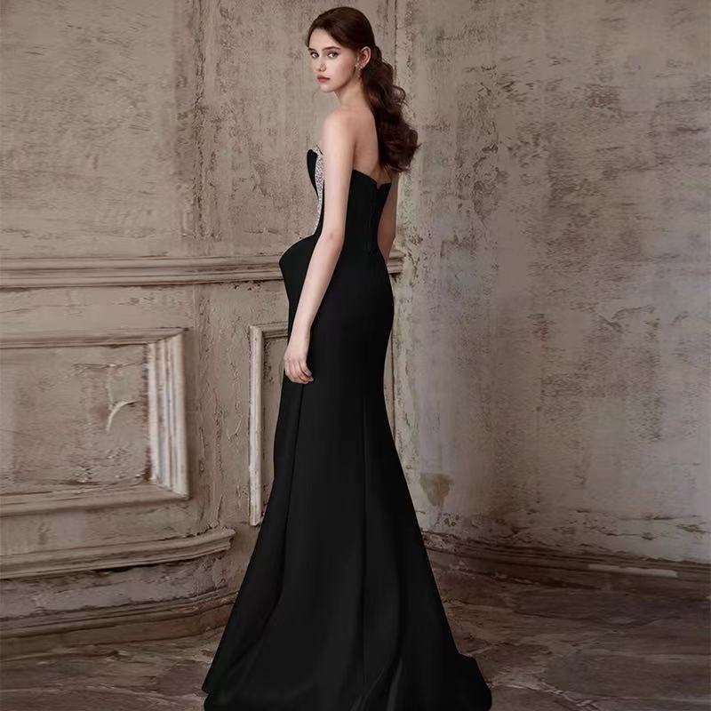 GLITTER MERMAID STRAPLESS BLACK PROM DRESS