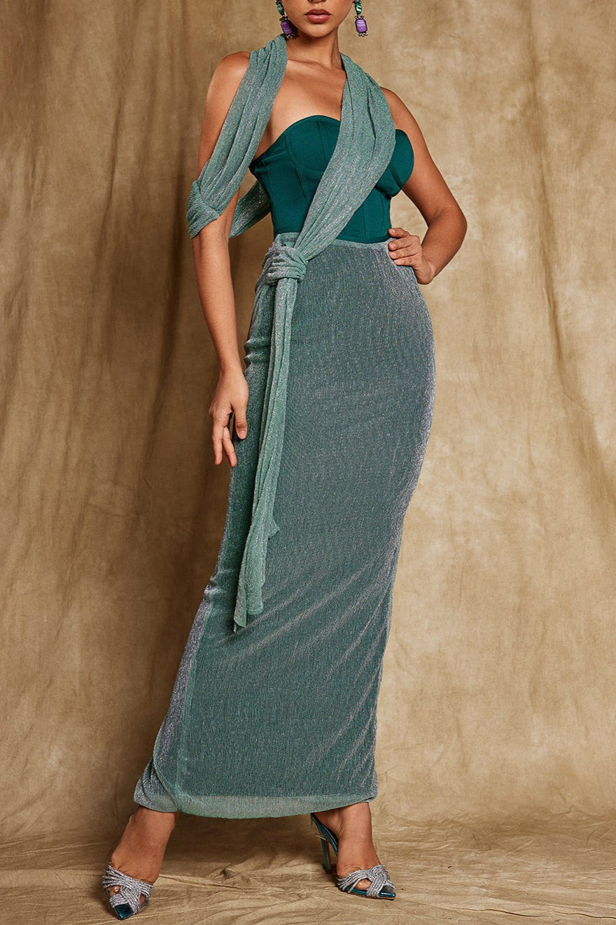OMILANÍ STRAPLESS BANDAGE MAXI PARTY DRESS