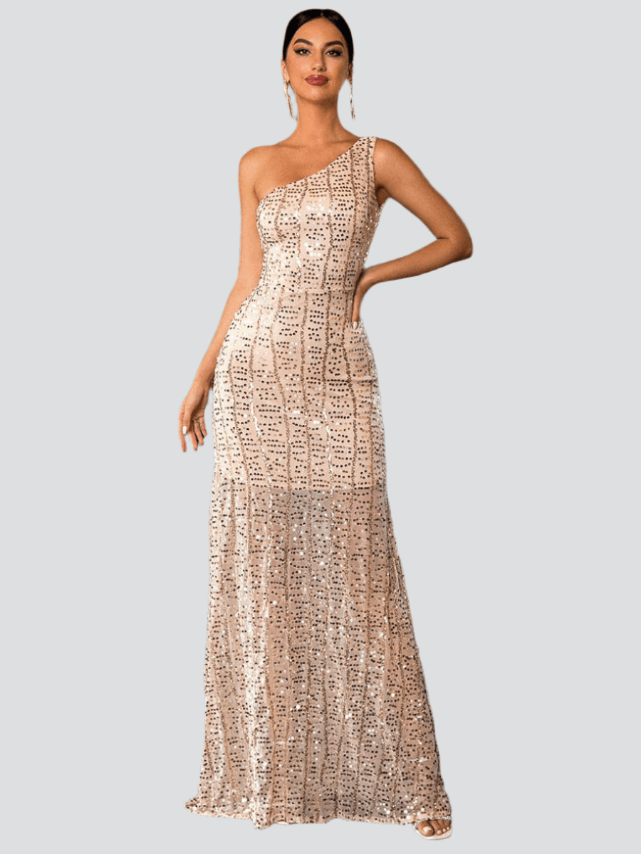 af3633fe ONE SHOULDER SEQUIN MAXI PROM DRESS