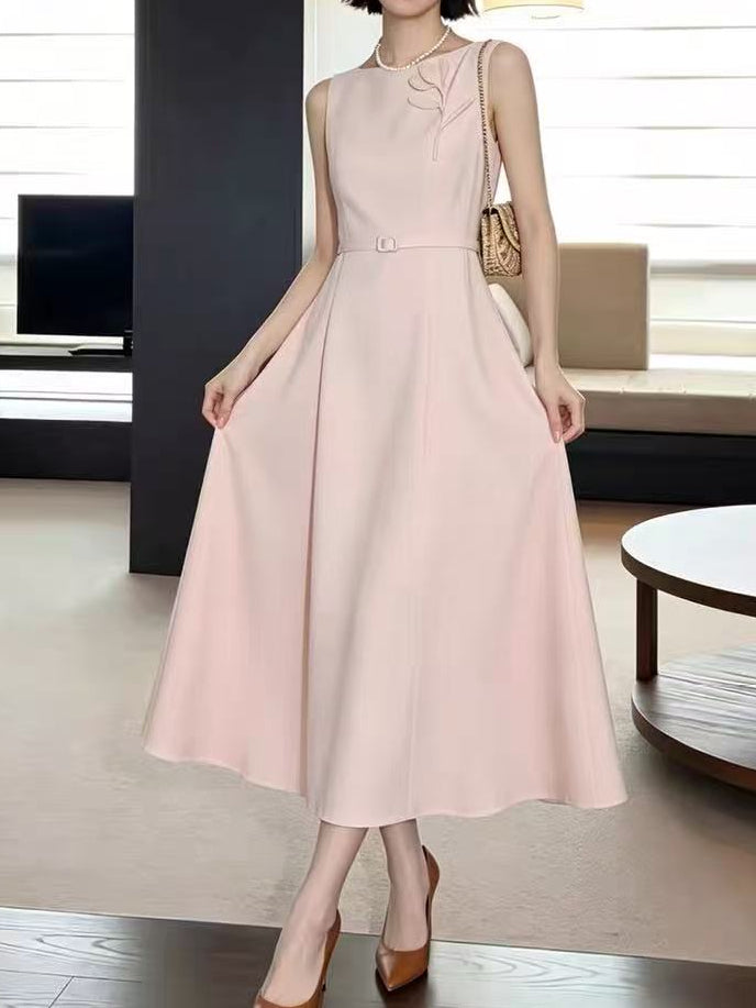 BLUSH 3D FLORAL SLEEVELESS MIDI FORMAL DRESS