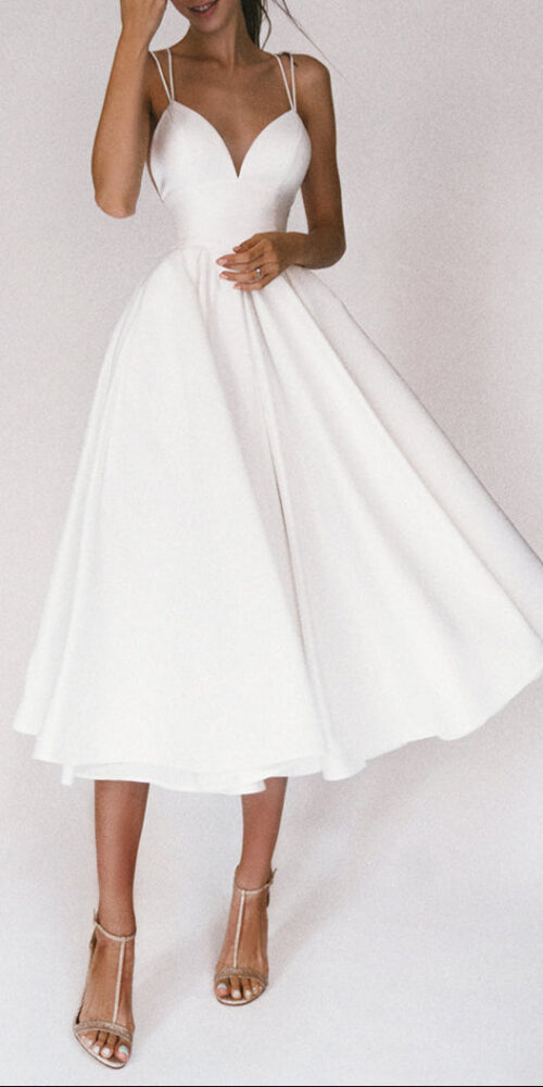 Aisle Soft White Satin Midi Dress