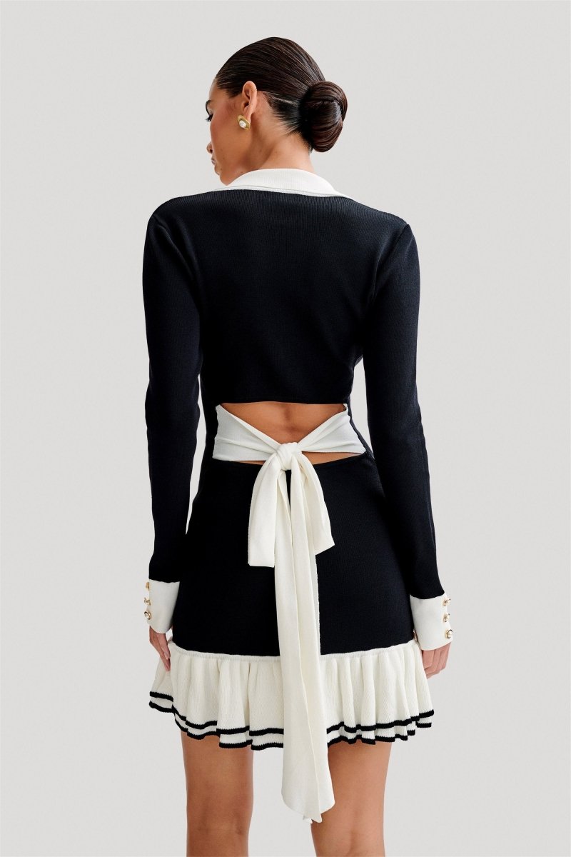 ALEXIA CONTRAST RUFFLE BOW MINI KNIT DRESS