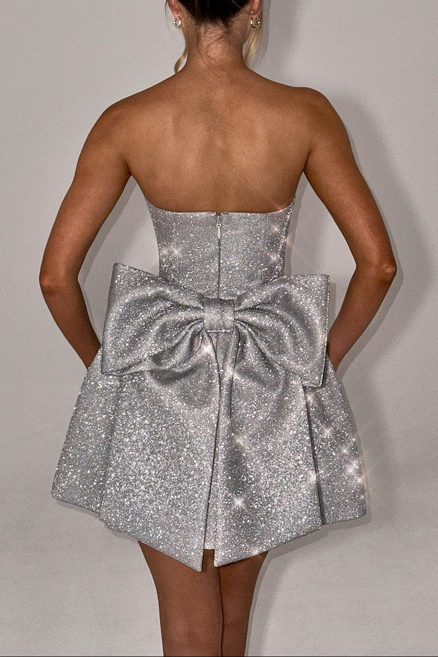 EVELYN MINI DRESS - SILVER SPARKLE PARTY
