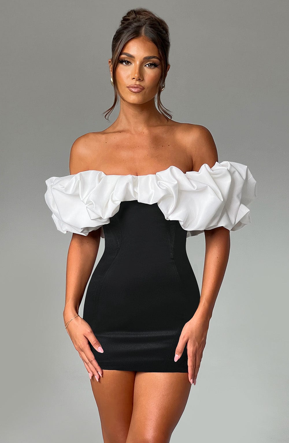 ALLIE MINI DRESS - BLACK WHITE NIGHT OUTFIT