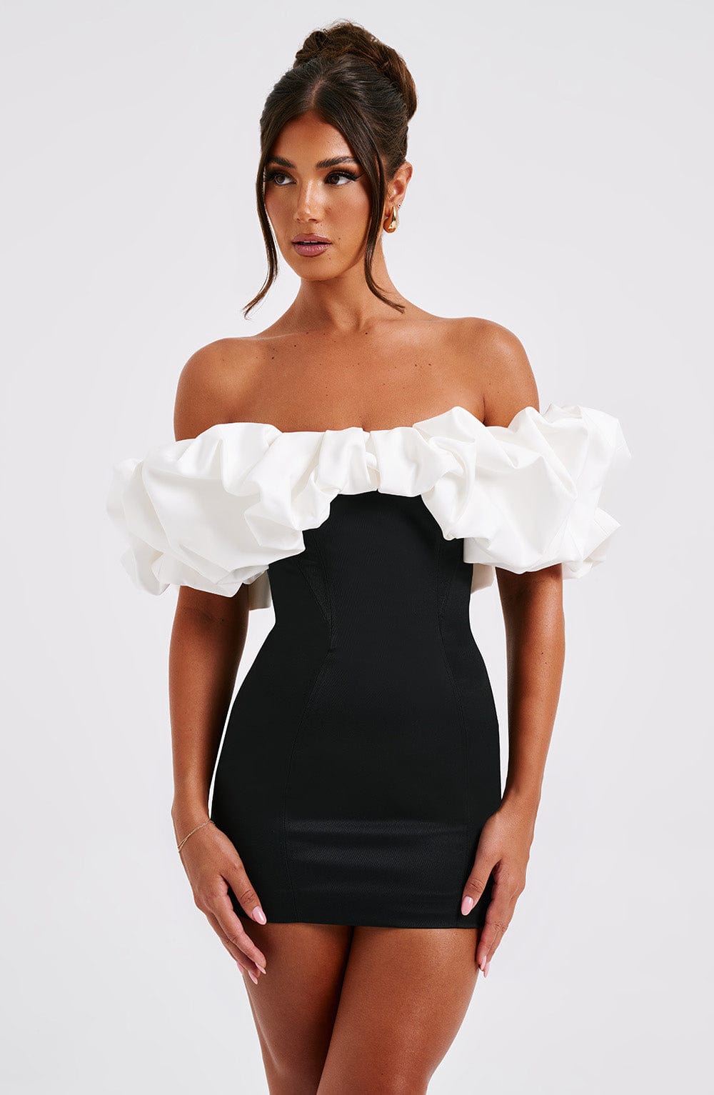 ALLIE MINI DRESS - BLACK WHITE NIGHT OUTFIT