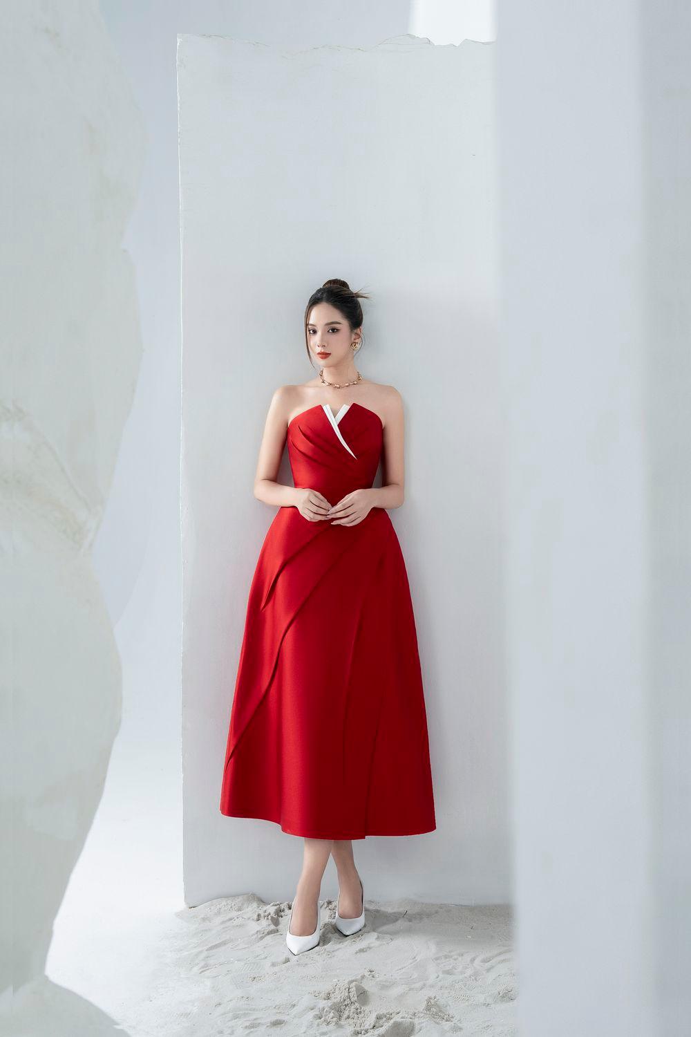 ALMIRA STRAPLESS TAFFETA MIDI DRESS