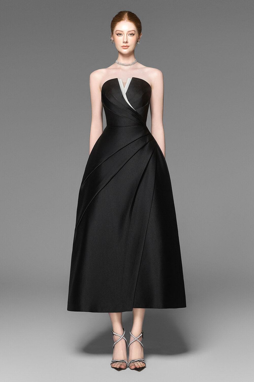ALMIRA STRAPLESS TAFFETA MIDI DRESS