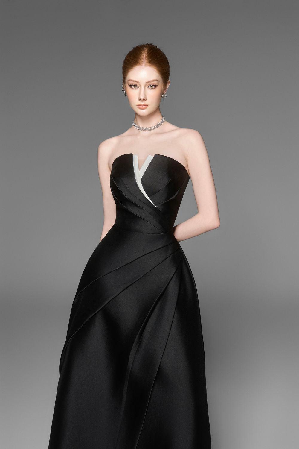 ALMIRA STRAPLESS TAFFETA MIDI DRESS