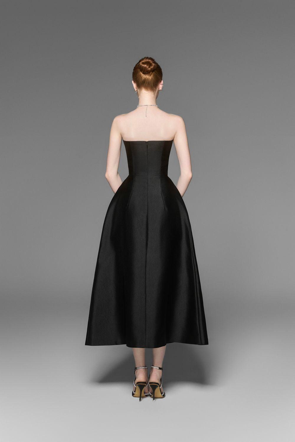 ALMIRA STRAPLESS TAFFETA MIDI DRESS