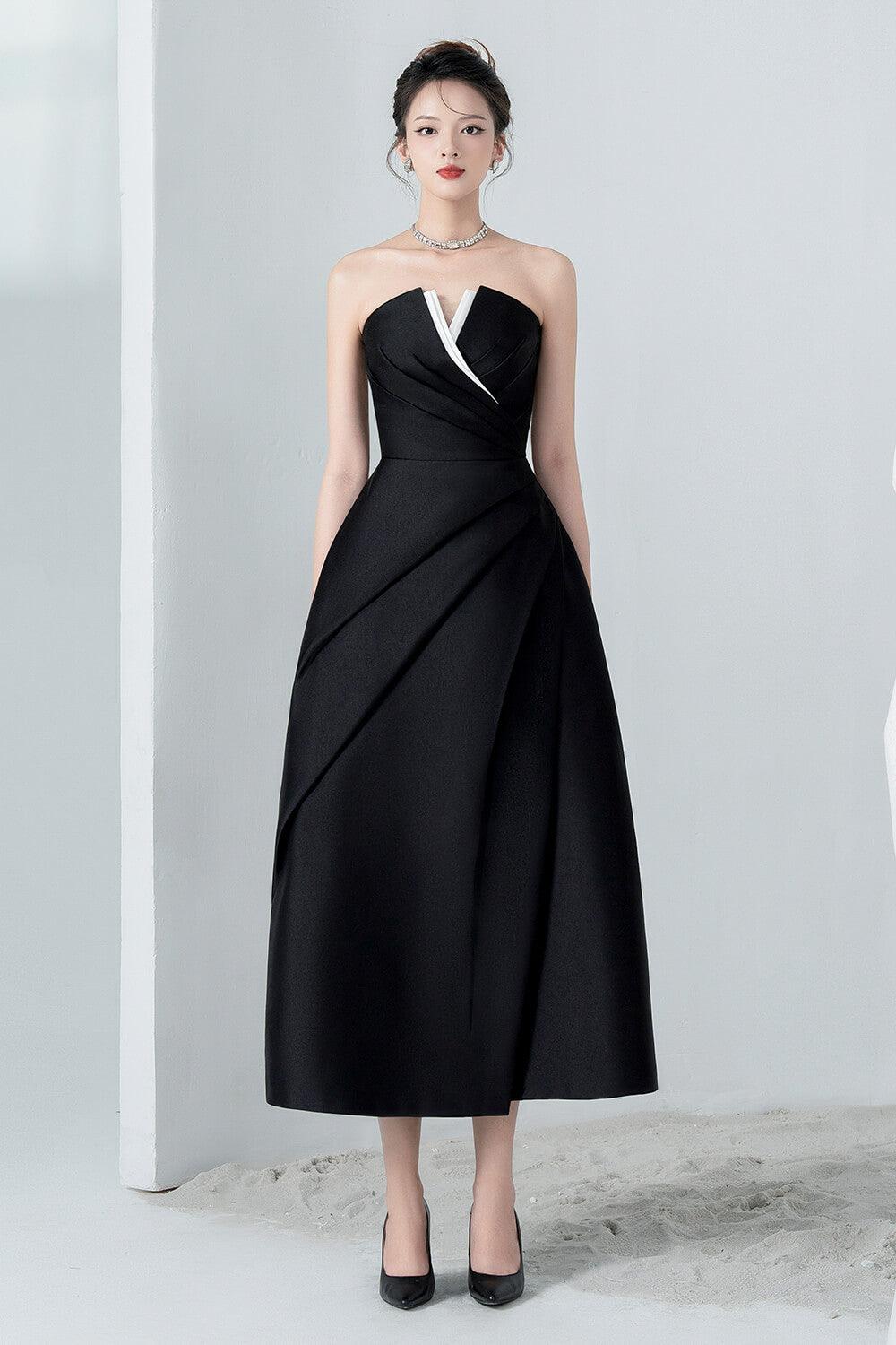 ALMIRA STRAPLESS TAFFETA MIDI DRESS