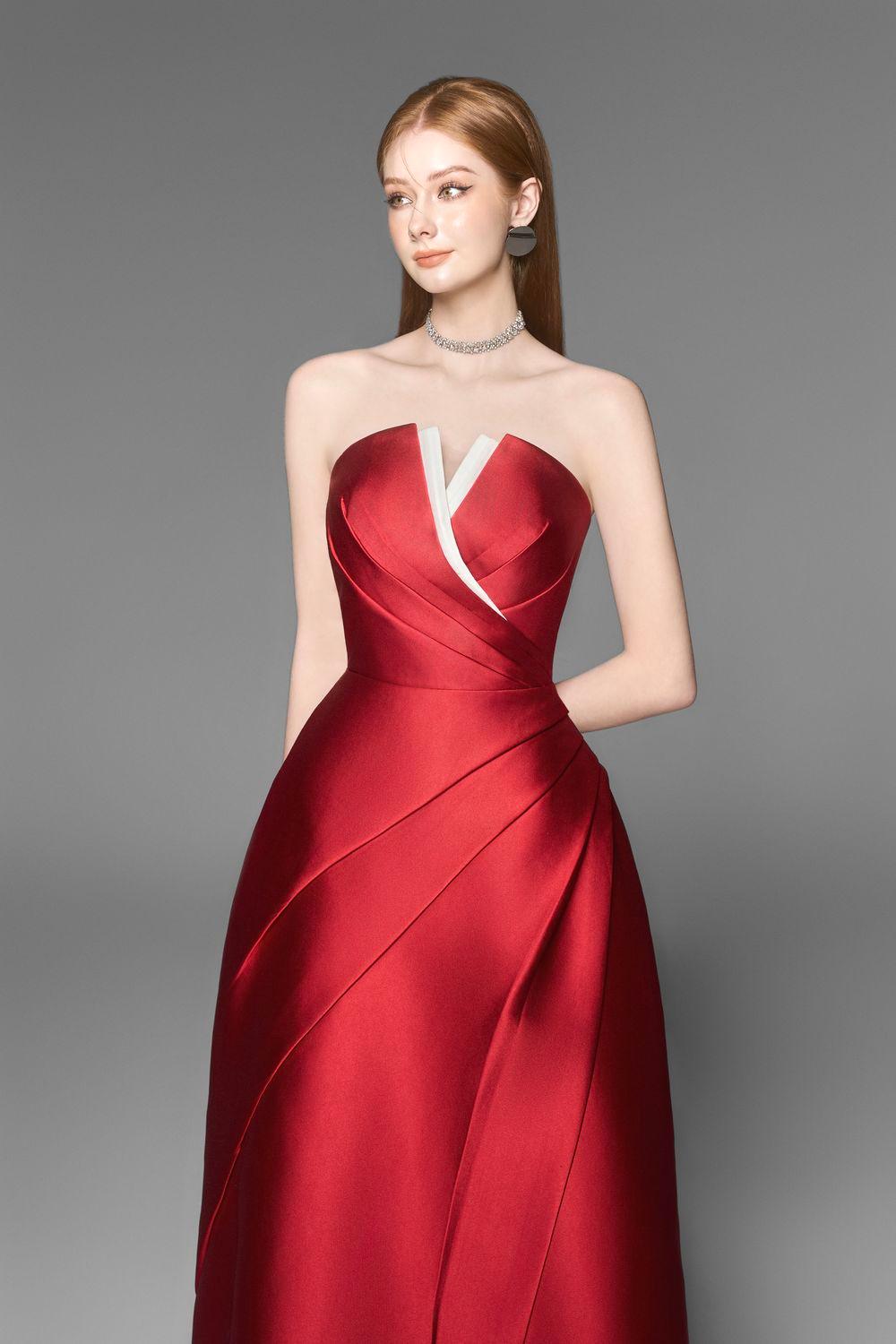 ALMIRA STRAPLESS TAFFETA MIDI DRESS