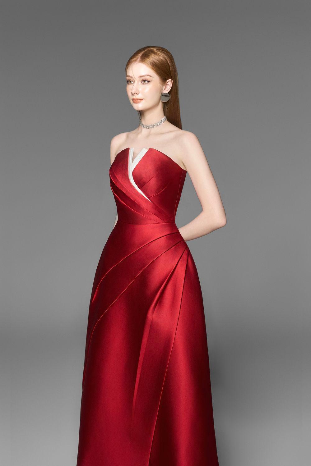 ALMIRA STRAPLESS TAFFETA MIDI DRESS