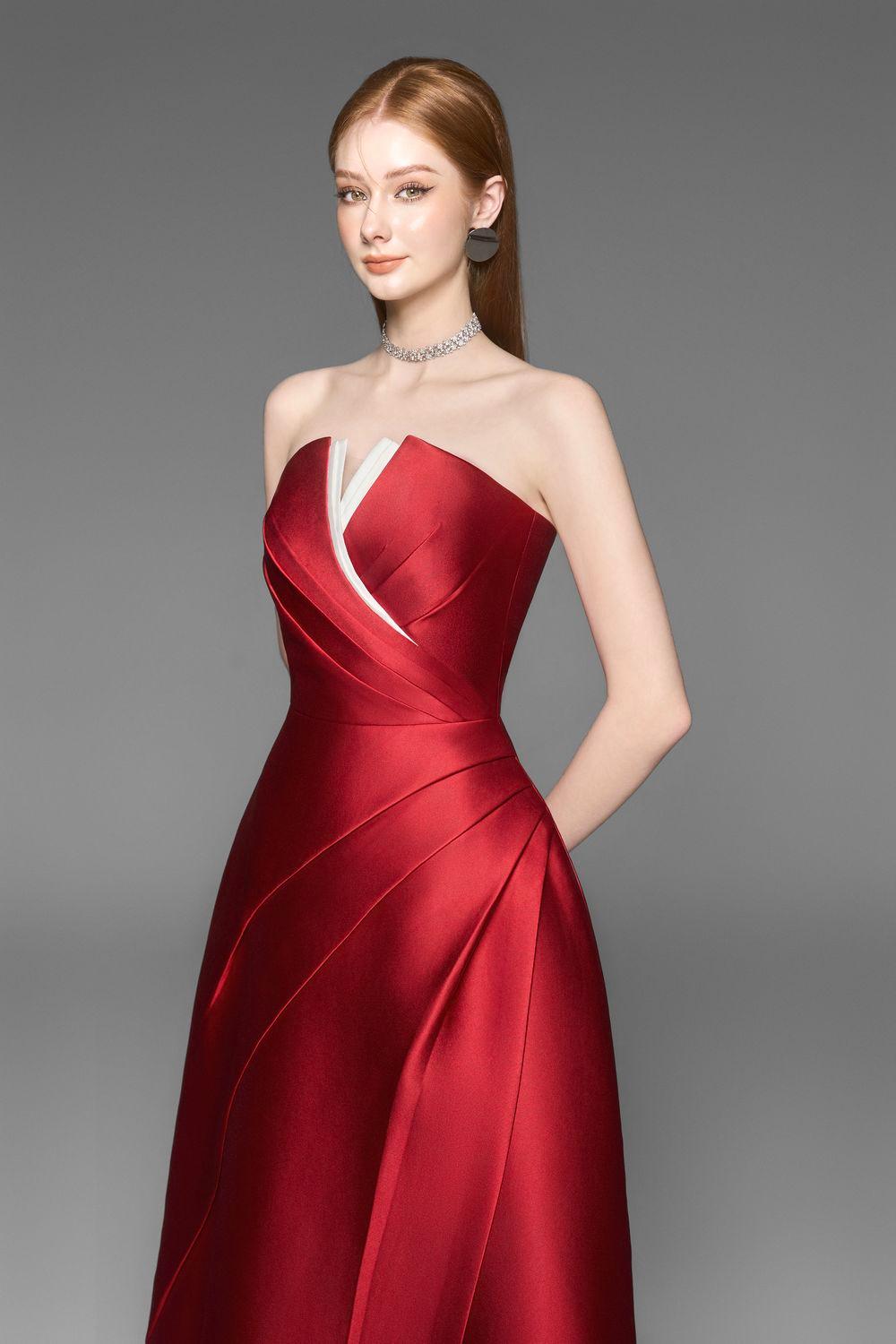 ALMIRA STRAPLESS TAFFETA MIDI DRESS
