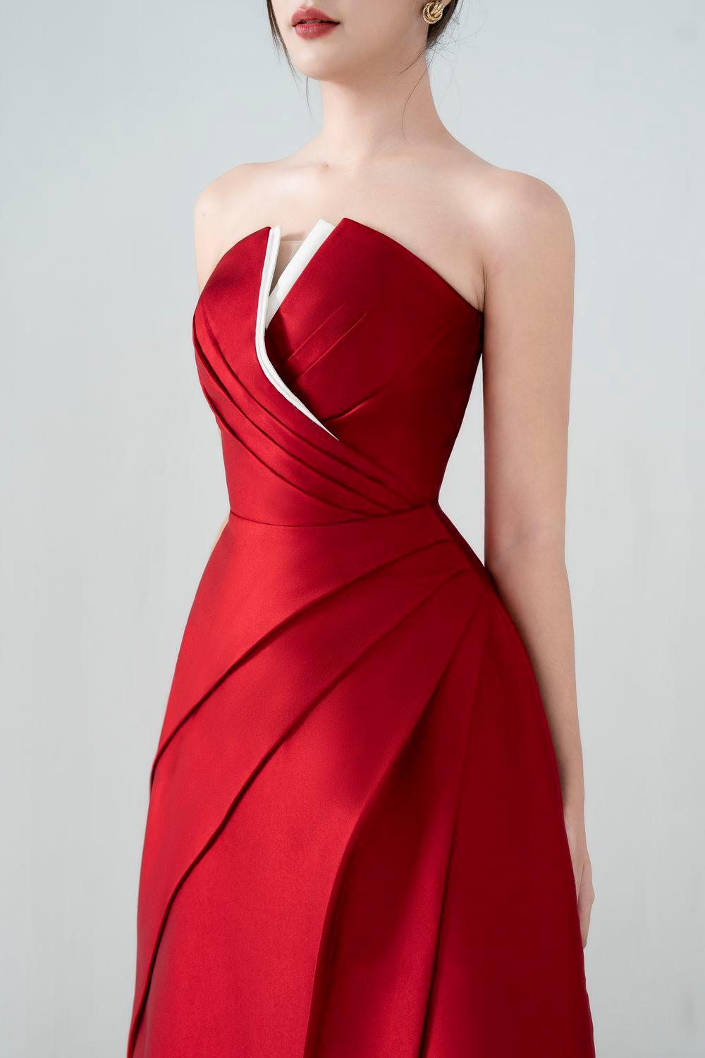 ALMIRA STRAPLESS TAFFETA MIDI DRESS