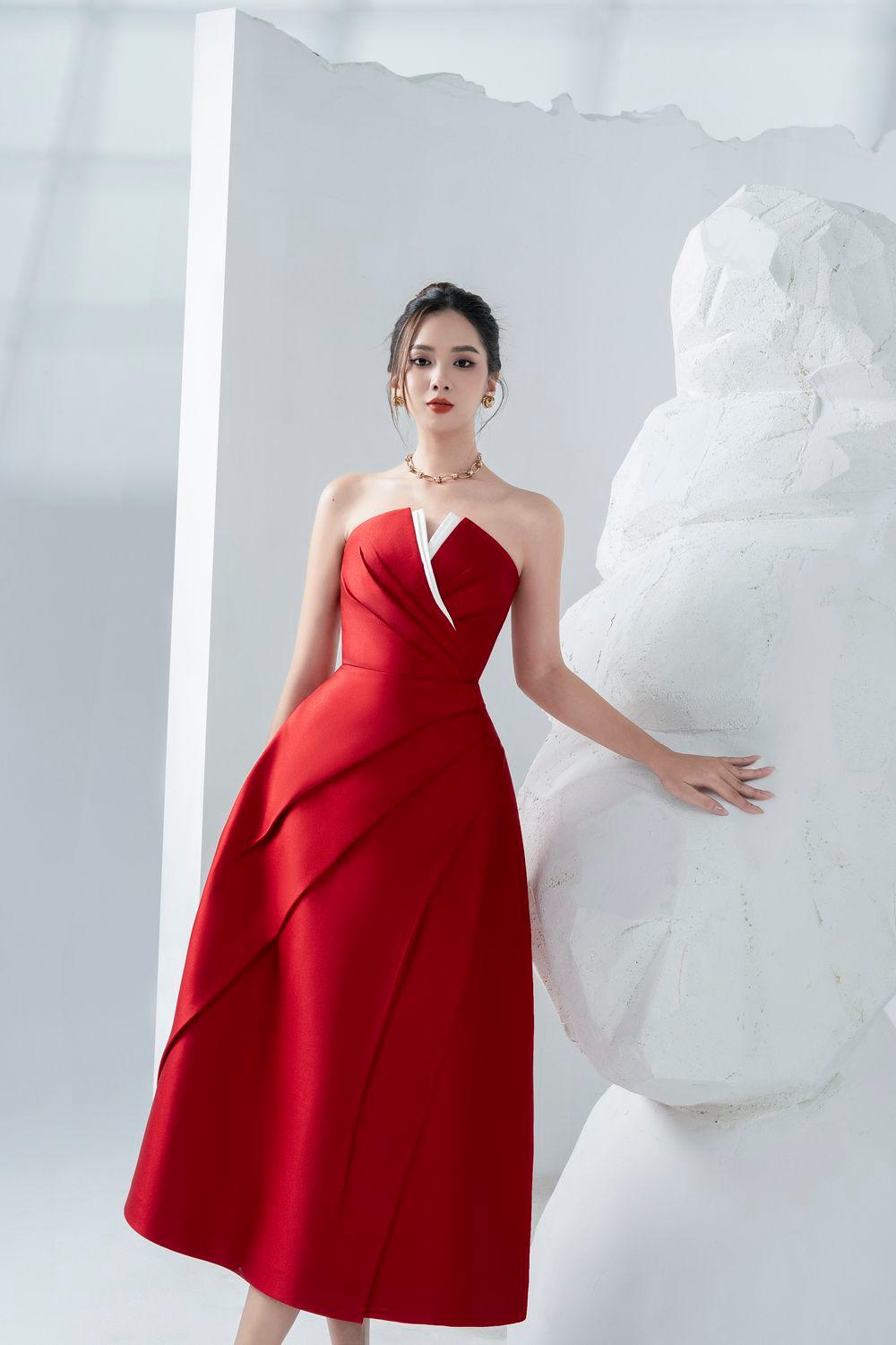 ALMIRA STRAPLESS TAFFETA MIDI DRESS