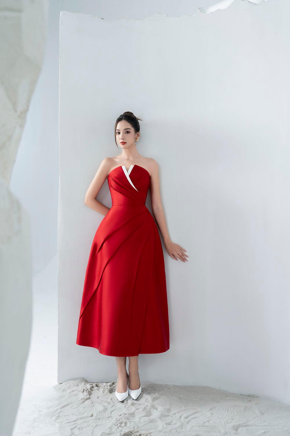 ALMIRA STRAPLESS TAFFETA MIDI DRESS