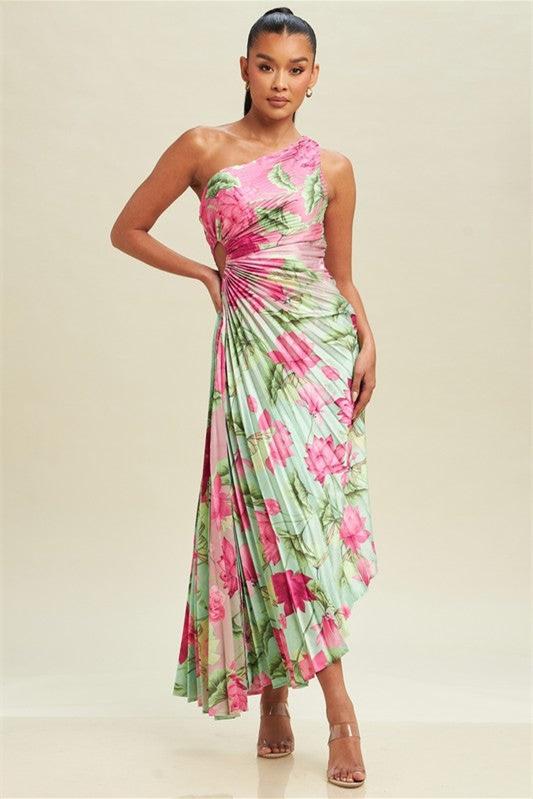 AMANDA PLEATED CUT-OUT MIDI DRESS FOR EVENING