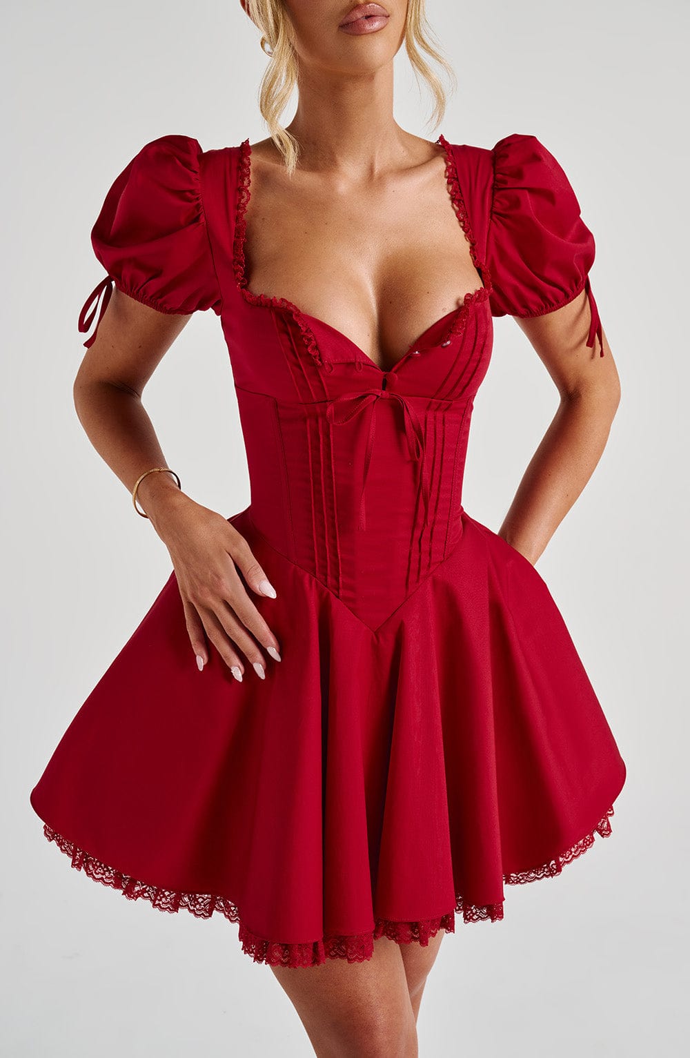 ANNIE MINI DRESS RED - SATIN COCKTAIL PARTY