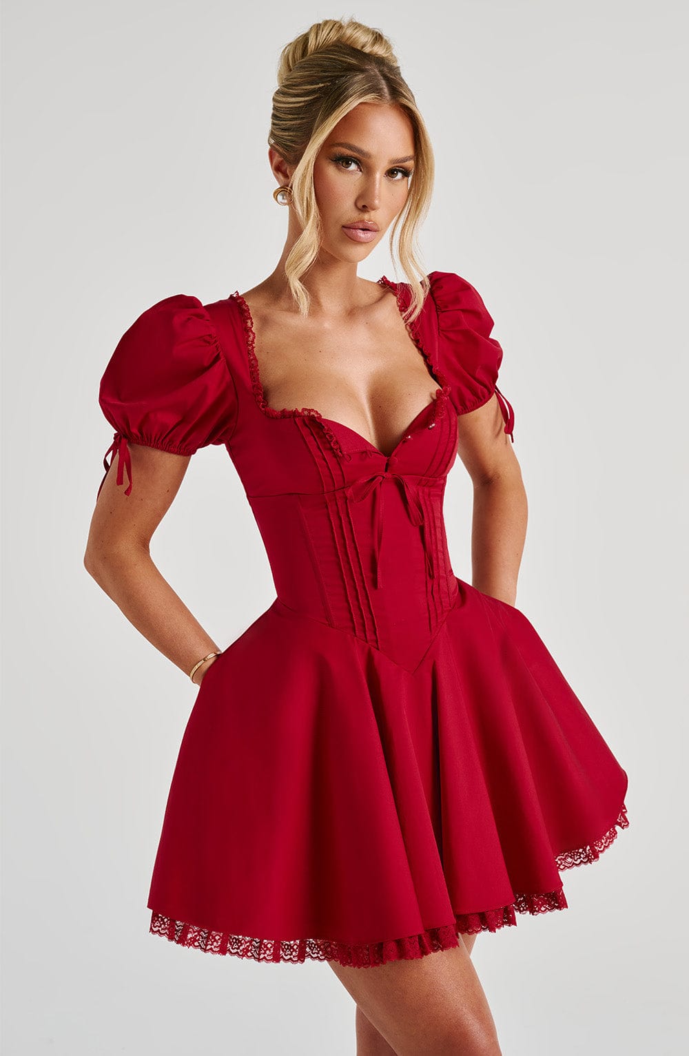 ANNIE MINI DRESS RED - SATIN COCKTAIL PARTY