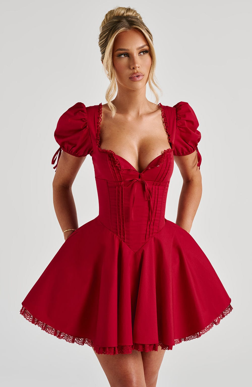 ANNIE MINI DRESS RED - SATIN COCKTAIL PARTY
