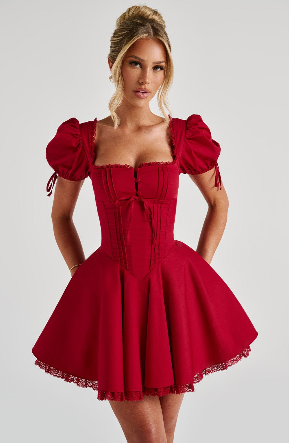 ANNIE MINI DRESS RED - SATIN COCKTAIL PARTY