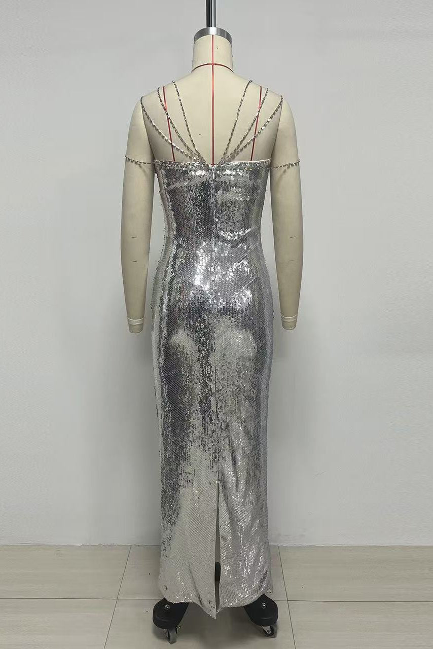SEQUIN MERMAID STRAP MAXI GOWN FOR PARTIES