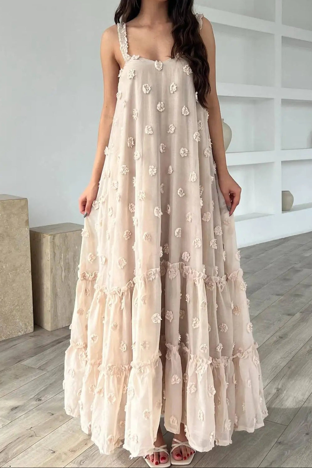 b03ab9aa-b3ff-416b-9595-f77cbb8baa8e ANNABELLE JACQUARD STRAP MAXI DRESS APRICOT