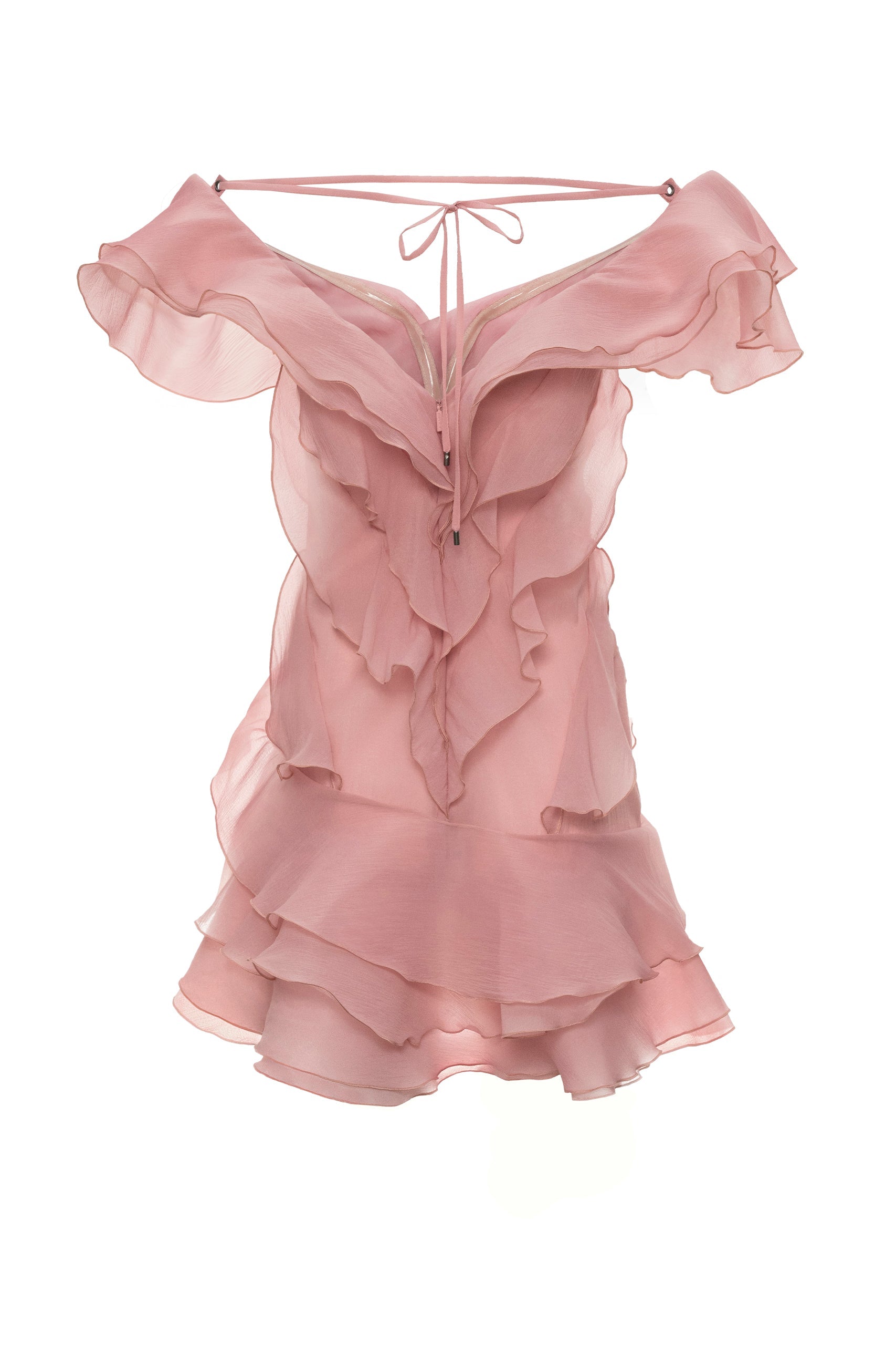 THEIA PINK RUFFLE STRAPLESS MINI DRESS