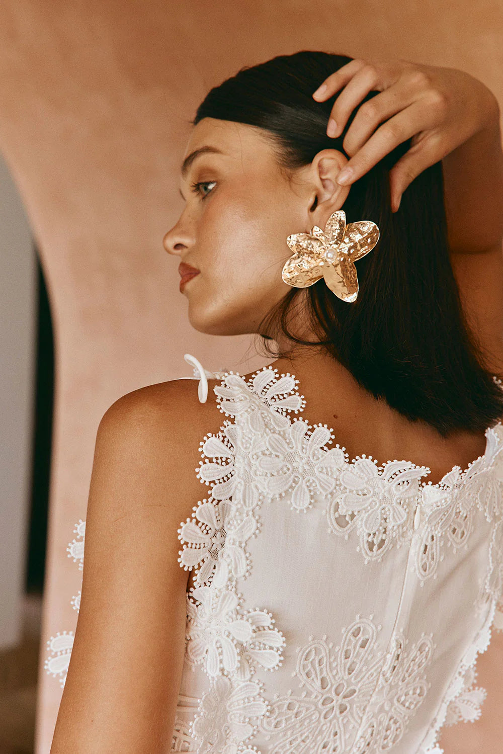LACE MIDI DRESS: EMBROIDERED HOLLOW WHITE WEDDING