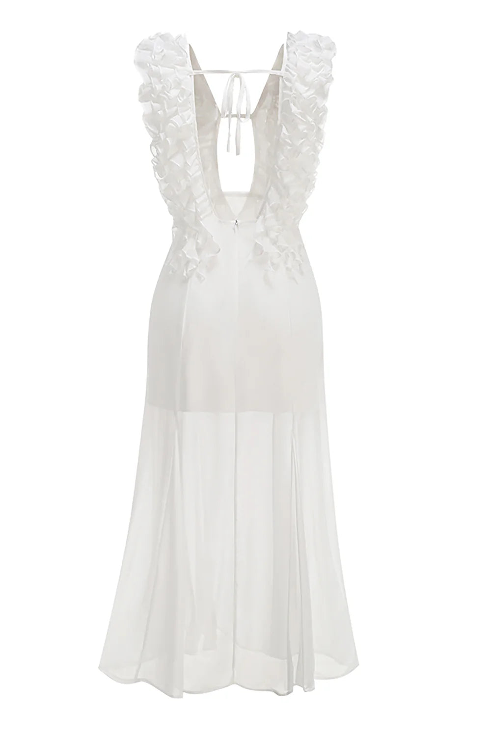 CHIC WHITE PLEATED RUFFLE MAXI DRESS