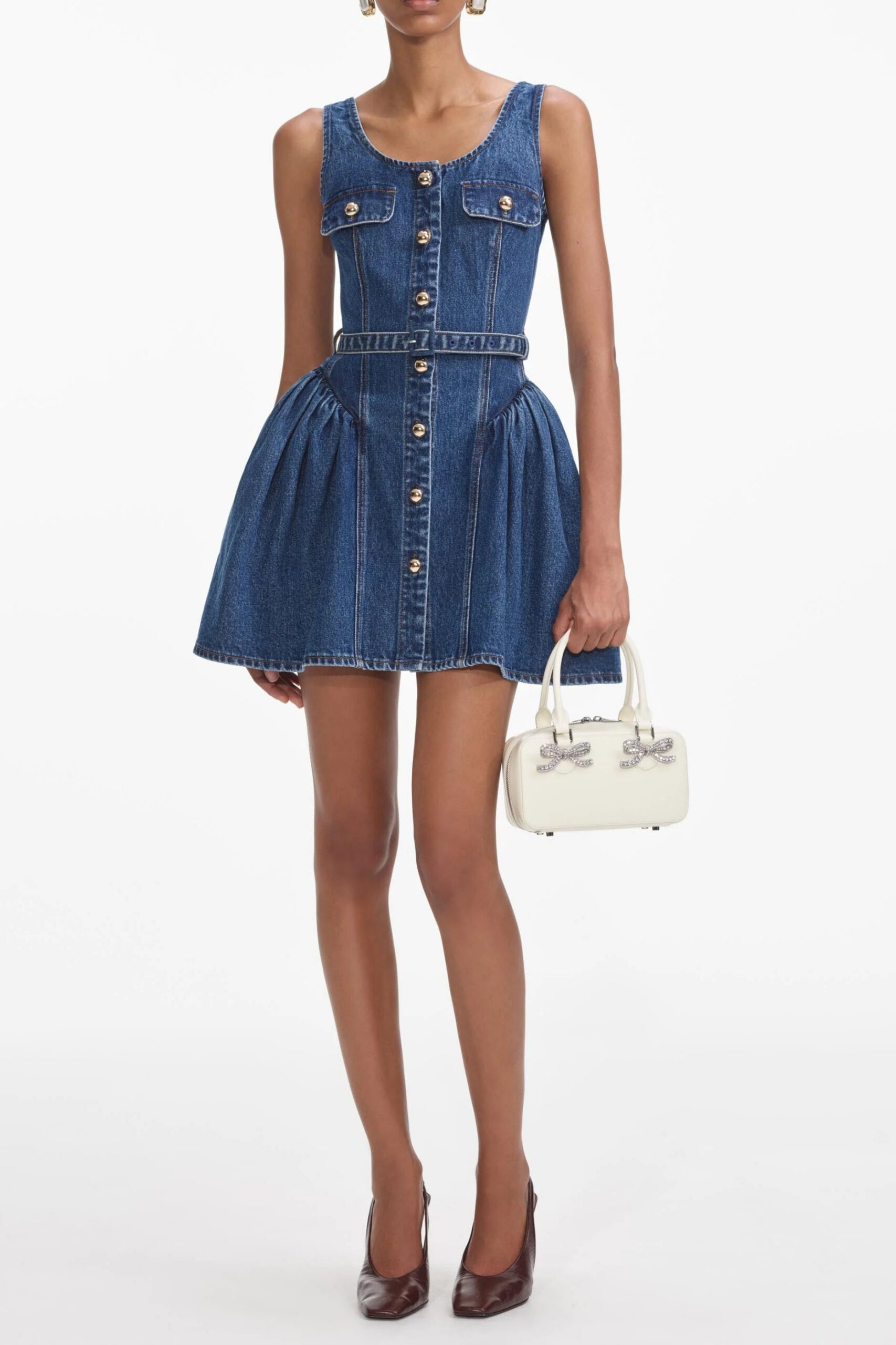 FLARED DENIM MINI DRESS BLUE COCKTAIL