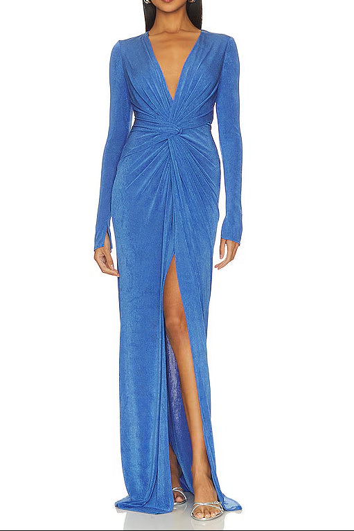 b30944b3-677a-466a-8480-f0e93443badd VIRGINIA BLUE PLEATED HIGH SLIT MAXI DRESS