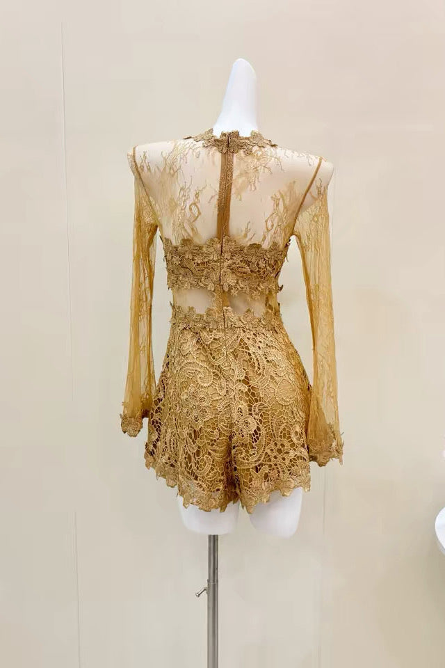 SHEER LACE LONG SLEEVE ROMPER FOR EVENTS