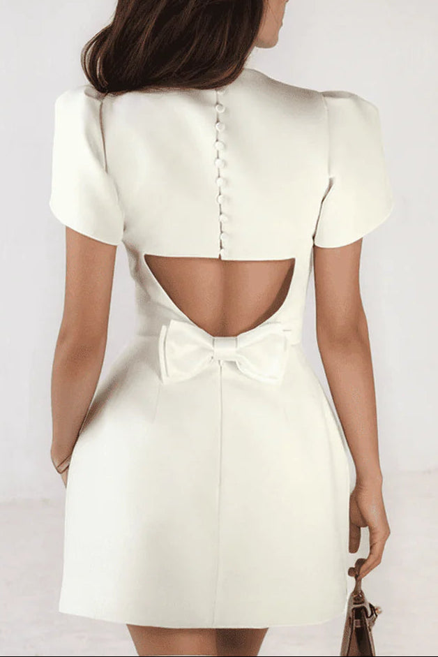 BASIA PETAL SLEEVE CUT OUT BOW WHITE MINI DRESS