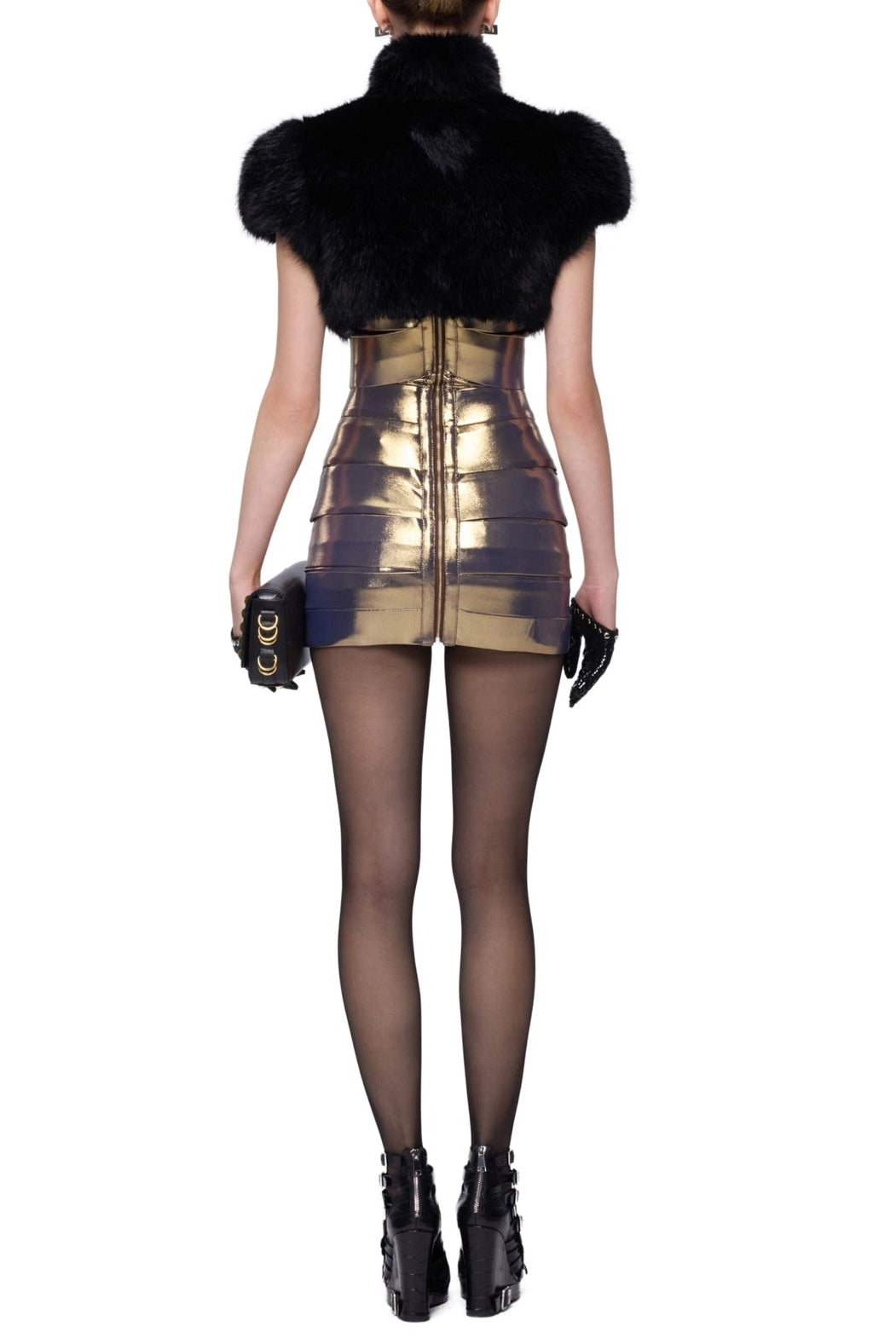 BLACK FUR SHAWL TOP, EVENING LAYER