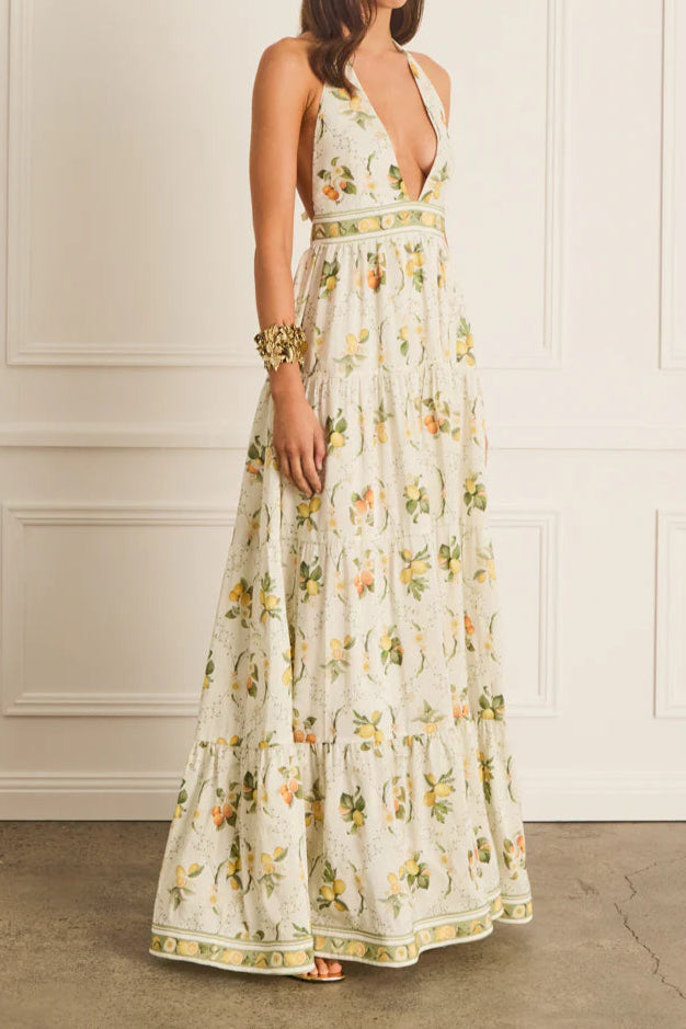 YELLOW FLORAL MAXI DRESS - VALENCIA JACINTA PRINT
