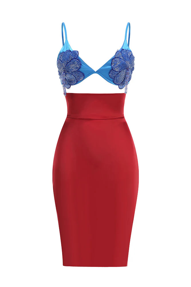 GWENDOLYN RED BEADED LACE-UP MINI DRESS SET