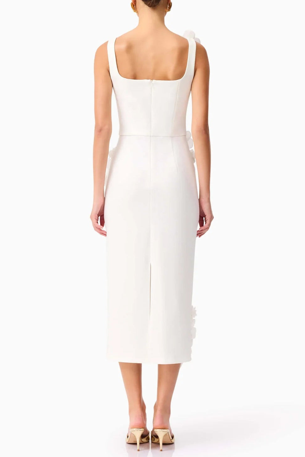 SABRINA 3D FLOWER WHITE MIDI DRESS