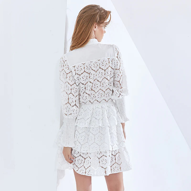 VANESSA LONG SLEEVE LACE MINI DRESS IN WHITE