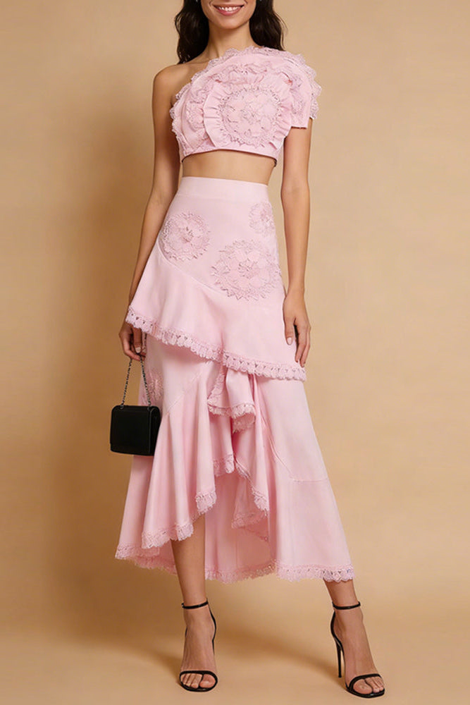 NINA RUFFLED STRAPLESS TOP MERMAID SKIRT SET - PINK