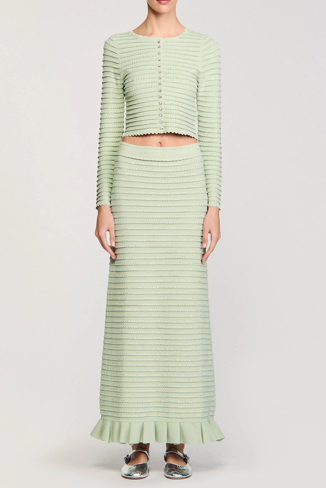 b661f0f5-0c75-4743-b46e-9afb9ea21ff9 RHINESTONE KNIT MAXI SKIRT ALMOND GREEN PARTY