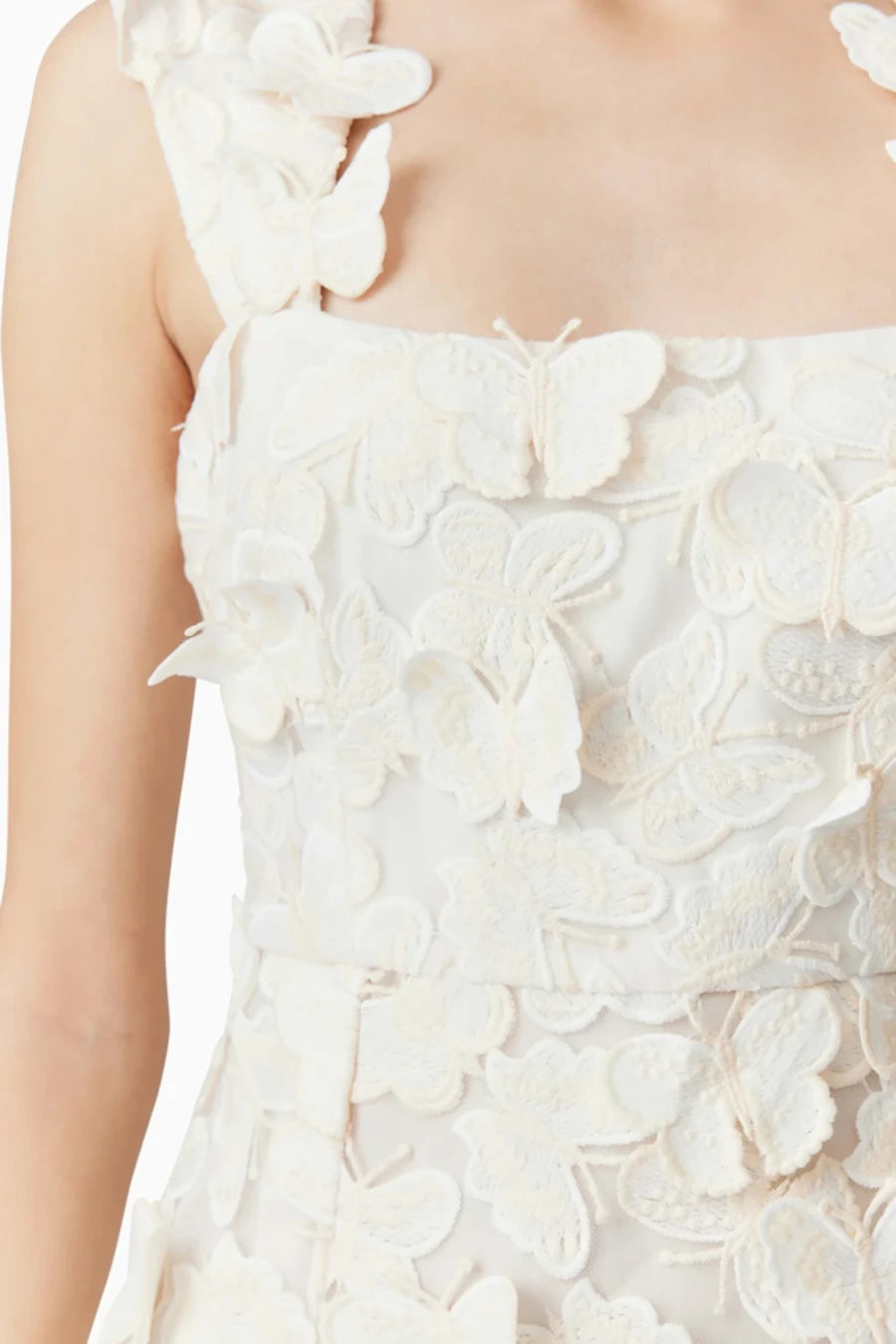 SQUARE NECK 3D FLOWER EMBROIDERY WEDDING GOWN