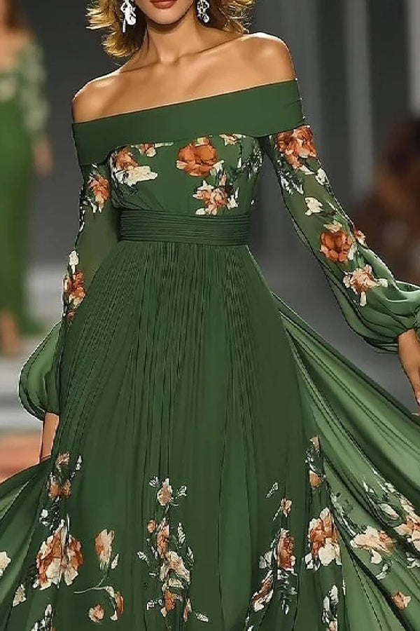 ELEGANT OFF-SHOULDER FLORAL MAXI DRESS FOR WEDDING GUEST