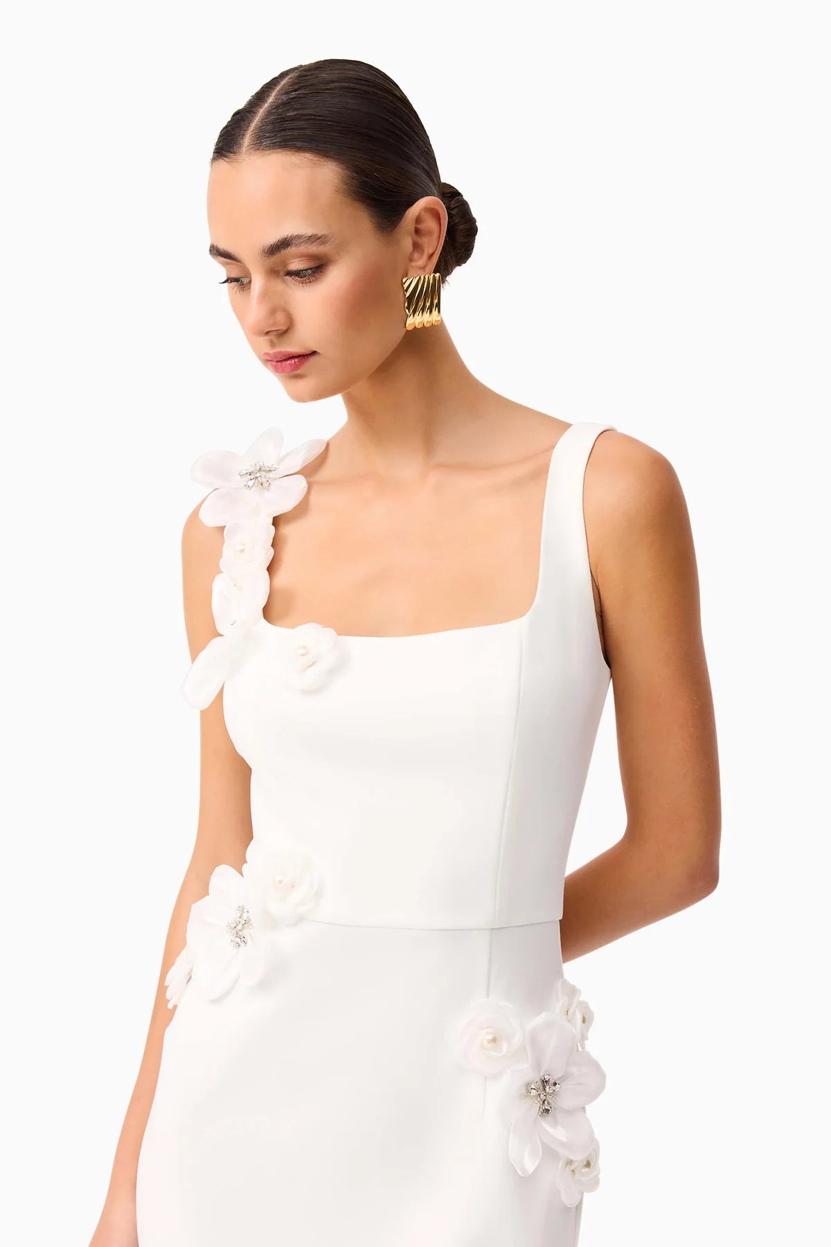 SABRINA 3D FLOWER WHITE MIDI DRESS