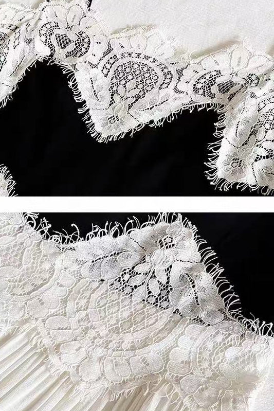 BLACK LACE TIERED SPAGHETTI STRAP MAXI DRESS