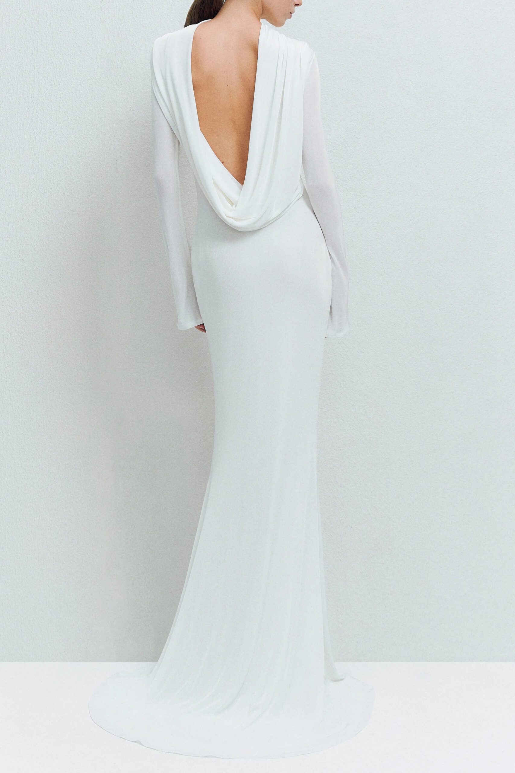 GLORIA DRAPED BACKLESS WHITE MAXI DRESS